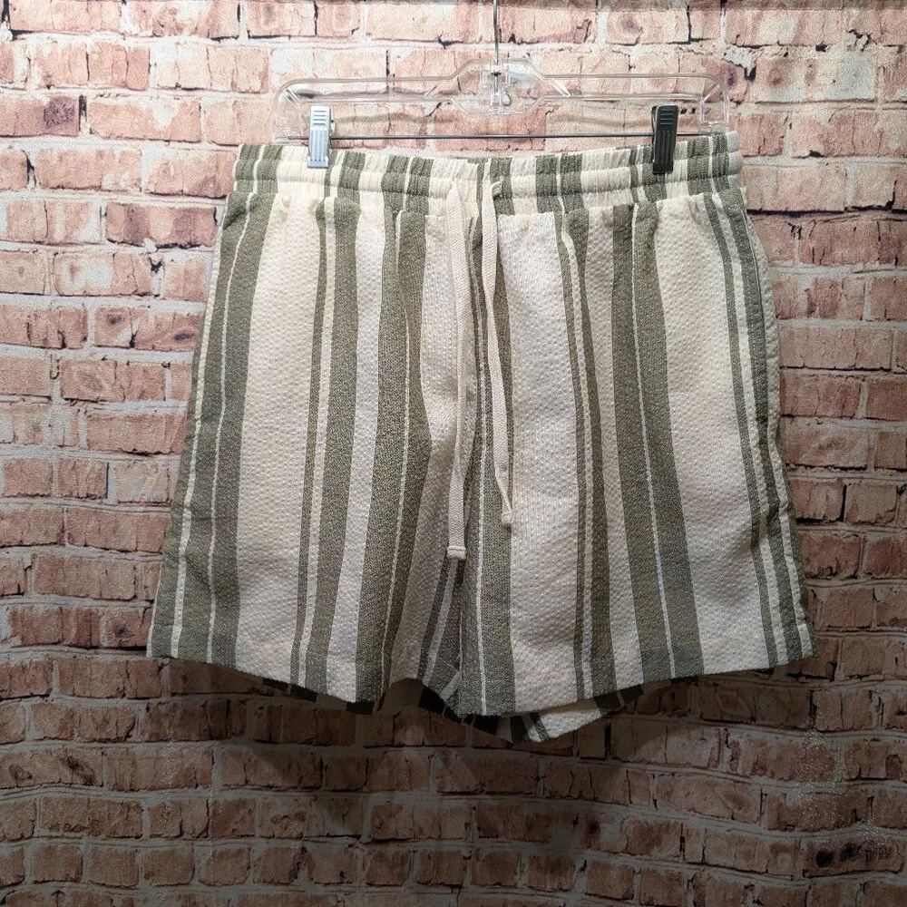 Forever 21 Swim Trunks Shorts Striped Green and Cream Size Large